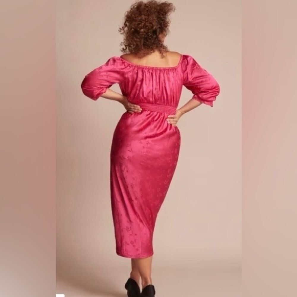 11 Honore Brittney Floral Long Sleeve Satin Midi Dress | Size 16 | Pink Peacock — image 4 of 8